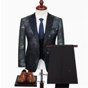 Color: army green, Size: XXXL - Green Men's Suit 3-Piece, Wedding Party Dress Jacket with Vest & Tr F640-12000050857885209