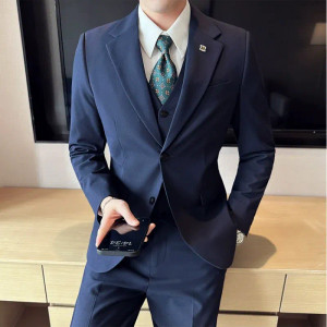 Color: SKY BLUE, Size: L, Ships From: CHINA - (Jacket+Vest+Pant) Plus Size 7XL-S Men Suit Formal Bu F640-12000036906729556