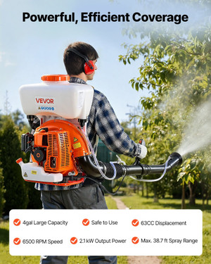 Backpack Fogger Sprayer, 63CC 3HP Engine, Gas Powered Fogger Sprayer with 4 Gallon Tank, Powder and E415-WHKWHK4GAL001VHWG001V0