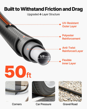 Garden Hose, 50 ft 5/8" Heavy Duty 4-Layer Rubber Water Hose, 150PSI Working & 600PSI Burst, Flexib E415-HHJHWTYRG50F8WX8T001V0
