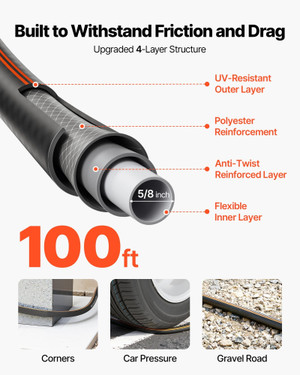 Garden Hose, 100 ft 5/8" Heavy Duty 4-Layer Rubber Water Hose, 150PSI Working & 600PSI Burst, Flexi E415-HHJHWTYRG100HD18B001V0