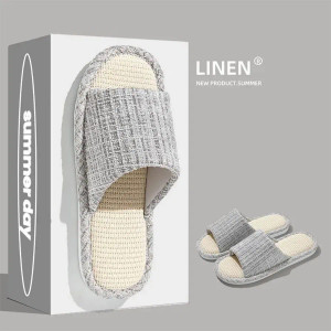 Color: Burgandy, Shoe Size: 42-43 - 2024 New Women's Fashion Home Linen Couple Slippers Breathable  F640-12000043100014274