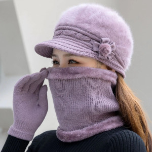 Color: Dark Grey - New Women Winter Hat Keep Warm Cap Add Fur Lined Hat & Scarf Warm Set Fashion Ha F640-12000051193107985