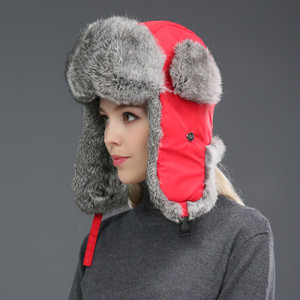 Color: Bright Red, Size: 60 to 62 CM - Rabbit Fur Unisex Thickened Warm Ear Protection Cold-proof O Q119-CJBQ253316413MN