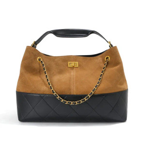 Color: Brown - Ladies' Genuine Leather Bag 2025 Matte Leather Diamond Pattern Vintage Chain Bucket  F640-12000049976361769