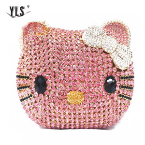 Diamante Clutch Bag NEW Lovely Cat Fancy Crystal Evening Bag Clutch Purse in Pink YLS-A02 F640-2251832617411775