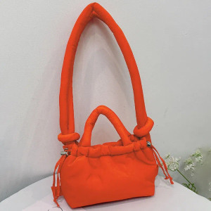 Color: Dark Grey - Fashion Small Puffer Tote Bag Padded Women Shoulder Bags Nylon Down Cotton Cross F640-12000041639651997