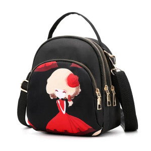 Color: PURPLE, Size: 16 inches - Fashion Printing Backpack Women Large Capacity Nylon Rucksack Mult F640-12000035920125064
