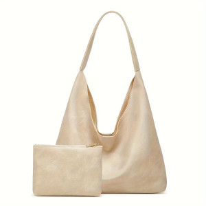 Color: Ivory, Size: L - New Tote bag 100 hand bill of lading shoulder women's bag retro simple larg F640-12000039415017259