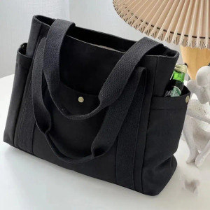 Color: black - Large Capacity Canvas Tote Bags For Work Commuting Carrying Handbag College Style St F640-12000038492662805