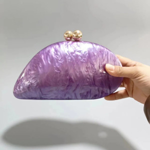 Color: PURPLE - 2024 New Hot Sale Acrylic Shell Shape Clutch Bag Women Designer Evening Party Cute  F640-12000038660912971