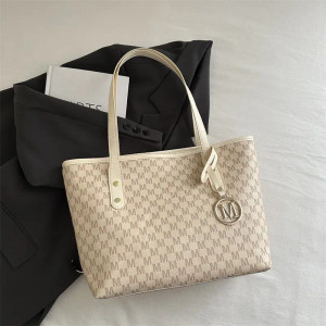 Color: WHITE - 2025 New Large Capacity Women Bag M Check Pattern  Versatile Small Design Shoulder T F640-12000051615158676