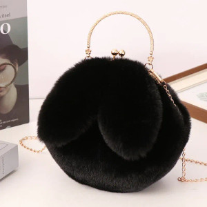 Color: black - Adorable Rabbit Ears Fluffy Crossbody Bag Women Stylish Chain Shoulder Handbag New F640-12000051755126129
