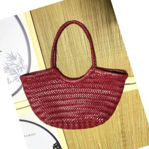 Color: Brown, Size: Extra Large - Hand Knitted Designer Genuine Leather Elegant ?‹Handle Female Tot F640-12000022955409979