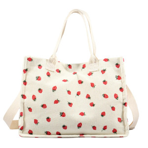 Color: black - Tote Bag Cute Strawberry Patched Purse for Women Fabric Large Capacity Tote Purse En F640-12000042286606607