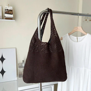 Color: MAROON - Summer Beach Party Bag Purse Shopper Tote Satchel Female Vintage Hollowed Out Knitt F640-12000040387496312