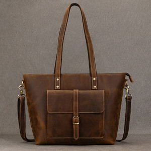 Luufan Genuine Leather Womens Tote Big Capacity Daily Business Handbag 14 inch PC Bag Female Large  F640-3256806803181504