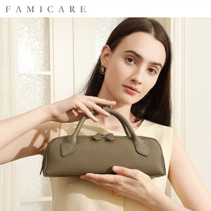 New Women's Solid Color Genuine Leather Handbag Lady Large Cpacity Sausage Armpit Bag Girls Commuti F640-3256809311776126