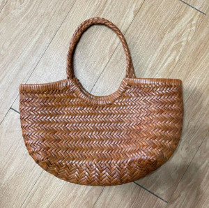 Color: black, Size: Extra Large - Hand Knitted Designer Genuine Leather Elegant ?‹Handle Female Tot F640-12000022955409973
