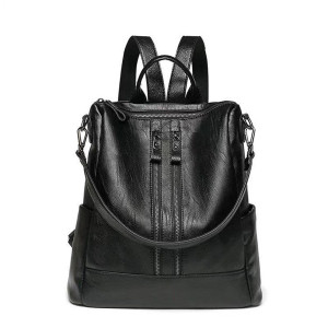 Vintage Leather-Textured Backpack Quilted Solid Color Large Capacity Zipper Adjustable Straps Multi F640-3256809281545555