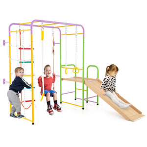 Metal Indoor Jungle Gym 8-in-1 Climbing Playset with Monkey Bars-Multicolor - Color: Multicolor D681-SP38286CS+