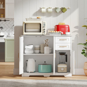 40 Inch Modern Kitchen Sideboard Buffet Cabinet with 2 Drawers and Adjustable Shelf-White - Color:  D681-JV13503WH