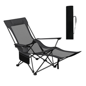 Reclining Camping Chair with Removable Footrest and Adjustable Backrest-Gray - Color: Gray D681-NP12446HS