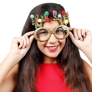 Gold Glitter Christmas Holiday Reindeer Antlers Animal Glasses A706-A1510