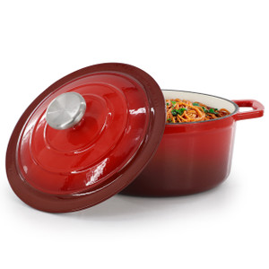 MegaChef 2.7 Quart Round Enameled Cast Iron Casserole in Gradient Red D970-MC-CR20F-RED