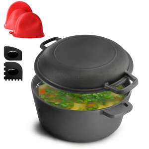 MegaChef 5 Quart Pre-Seasoned 2-in-1 Cast Iron Dutch Oven and Skillet D970-MCCI-7026