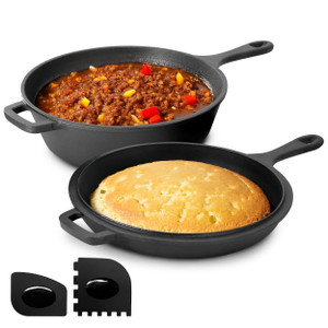 MegaChef 10.5 Inch 2-in-1 Pre-Seasoned Cast Iron Skillet and Fry Pan Set D970-MCCI-71001