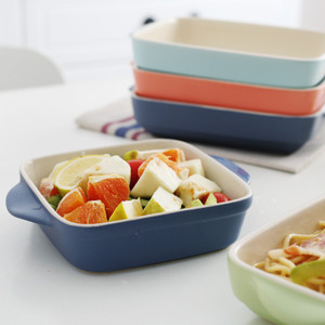 Style: Square, Color: Green - Creative ceramic bakery cake baking bowl baked dish baked dish baked  Q119-CJJJCFKP00026-Square-Green