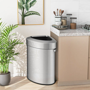 60L Stainless Corner Steel Trash Bin with Lid and Anti-slip Bottom-Silver - Color: Silver D681-GY10015SL