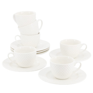 Elama Sol 12 Piece 3 Ounce Porcelain Espresso Cup with Saucer Set in White D970-ELM-SOL-3ESPRESSO