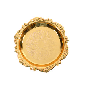 Color: Gold, Dimensions: 10cm - Vintage Carved Plate Gold Plate Jewelry Storage Tray Q119-CJCJ120043901AZ