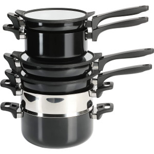 Kenmore Elite Grayson 9 Piece Nonstick Aluminum Stackable Cookware Set in Black D970-82912.09
