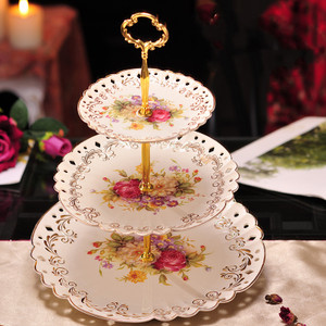 Color: Hibiscus hollow, style: Three layers - Ceramic Three-layer Dessert Rack, Fruit Tray, Candy T Q119-CJCJ116647001AZ