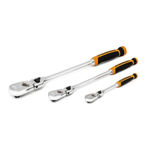 GearWrench 3 Piece 1/4 Inch, 3/8 Inch & 1/2 Inch Drive 90-Tooth Dual Material Locking Flex Head Rat T398-KDT81298T