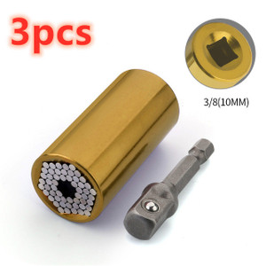 Color: Gold 3pcs - Home Repair Ratchet Socket Wrench Chrome Vanadium Steel Hand Drill Sleeve 7-19mm Q119-CJJZGJSD00514-Gold 3pcs