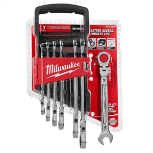 Milwaukee Tool 7pc Metric Flex Head Ratcheting Combination Wrench T398-MLW48-22-9529