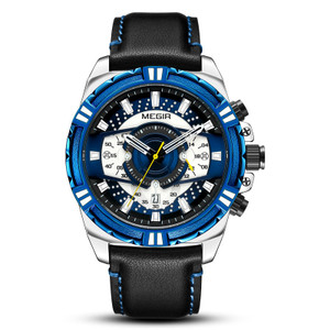 Color: Blue - Men's sports leather quartz watch Q119-CJZBNSSY02122-Blue