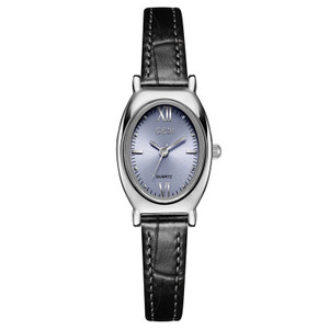 Color: Black Leather Blue - Simple Oval Fashion Casual Light Thin Quartz Watch For Women Q119-CJNS227790006FU