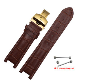 Color: Brown, Style: Golden Buckle-20.11MM, Size:  - Simple Home Butterfly Clasp Cowhide Watch Strap Q119-CJYD254318610JQ