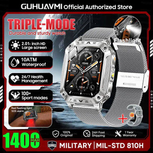 Style: Silver Mesh Belt - New Military 1400mAh Battery Smart Watch With LED Flashlight Q119-CJJX274543311KP