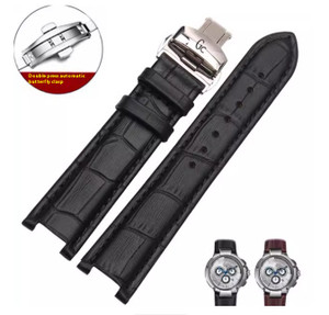 Color: Black, Style: Silver Buckle-22.13MM, Size:  - Simple Home Butterfly Clasp Cowhide Watch Strap Q119-CJYD254318607GT