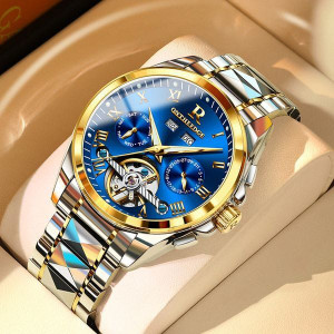 Elegant Men's Fully Automatic Mechanical Timepiece with Tourbillon Movement, Dual Calendars, and Ho Y829-1294128885084565527