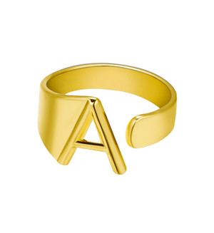 Color: Gold, style: A - New Product Copper Plated Real Gold 26 English Alphabet  Ring Adjustable Re Q119-CJLX113662327AZ