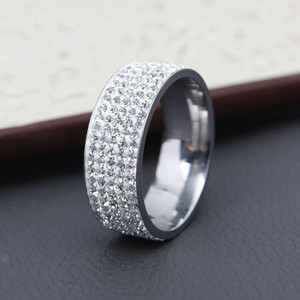 Color: Silver, Size: 7 - Five Row Diamond Stainless Steel Ring Q119-CJZBLXLX22096-Silver-7