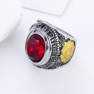 Color: Red, Size: 12 number - Titanium Steel Men's Personality Ring Q119-CJZBLXLX06553-Red-12 number