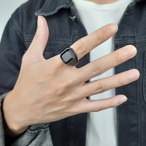 Color: Red black, Size: 11, Model: US - Men's Ring Stainless Steel Black Agate Ring Steel Color Q119-CJZBLXLX23221-Red black-11-US